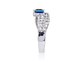 Square Blue Topaz with White Topaz Accents Sterling Silver Ring, 1.41ctw