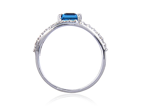 Square Blue Topaz with White Topaz Accents Sterling Silver Ring, 1.41ctw