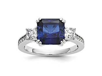 Picture of Rhodium Over Sterling Silver Polished Fancy Blue and White Cubic Zirconia Ring