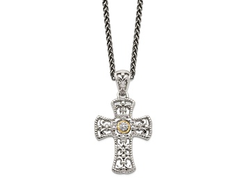Picture of Sterling Silver Antiqued with 14K Accent Diamond Cross Necklace