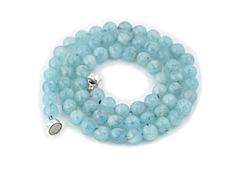 Aquamarine Beaded Sterling Silver Necklace 200.00ctw