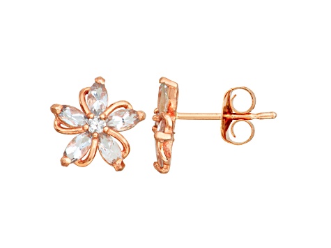 Aquamarine with Diamond Accent 10K Rose Gold Stud Earrings 0.23ctw