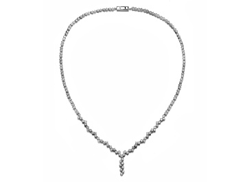 Picture of Rhodium Plated over Sterling Silver with Clear Princess Cubic Zirconia ZigZag Style Necklace