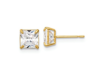 Picture of 14K Yellow Gold 5mm Square Cubic Zirconia Basket Set Stud Earrings