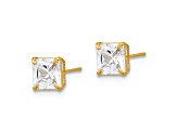 14K Yellow Gold 5mm Square Cubic Zirconia Basket Set Stud Earrings