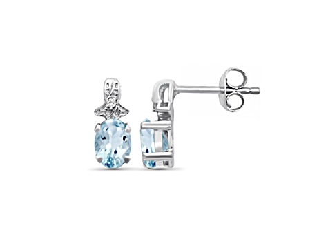 Oval Sky Blue Topaz & Accent White Diamond Sterling Silver Earrings 0.50ctw