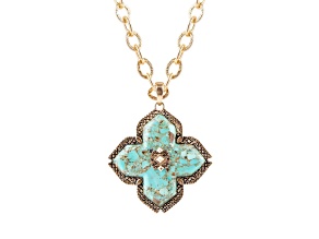 Barse Jewelry Blue Composite Turquoise Gold Tone Maltese Cross Pendant