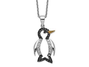 Picture of Rhodium Over Sterling Silver Enamel and Cubic Zirconia Penguin Necklace