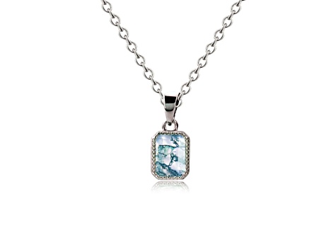 Octagon Green Moss Agate Rhodium Over Sterling Silver Pendant Style Necklace