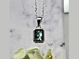 Octagon Green Moss Agate Rhodium Over Sterling Silver Pendant Style Necklace
