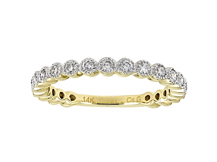 White Lab-Grown Diamond 14k Yellow Gold Milgrain Ring 0.50ctw