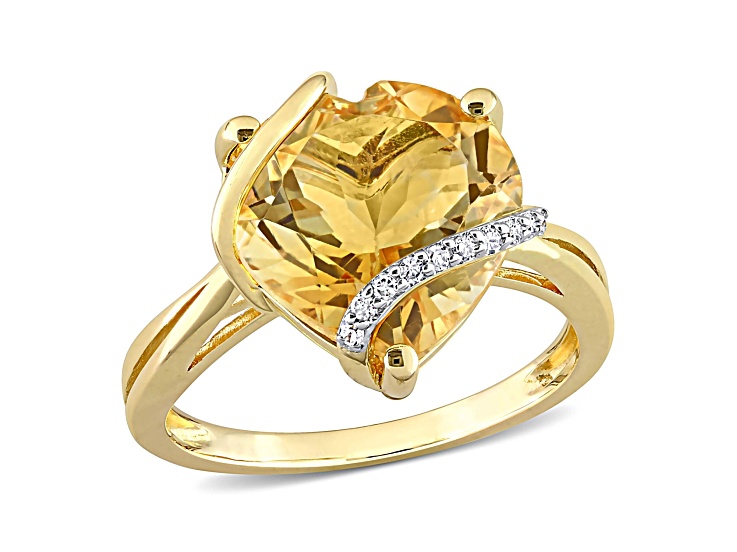 Citrine and Diamond Accent 18k Yellow Gold Over Sterling Silver Heart Wrapped Ring 6.5ctw