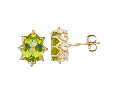 Oval Peridot 10K Yellow Gold Stud Earrings 3.20ctw