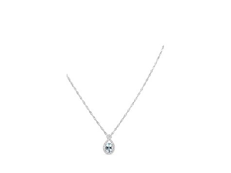 Oval Aquamarine and Cubic Zirconia Rhodium Over Sterling Silver Pendant with chain, 1.13ctw