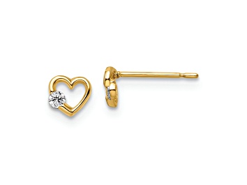 Picture of 14k Yellow Gold Cubic Zirconia Heart Stud Earrings