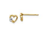 14k Yellow Gold Cubic Zirconia Heart Stud Earrings