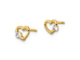 14k Yellow Gold Cubic Zirconia Heart Stud Earrings