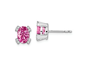 Rhodium Over 14K White Gold Oval Lab Created Pink Sapphire and Diamond Earrings