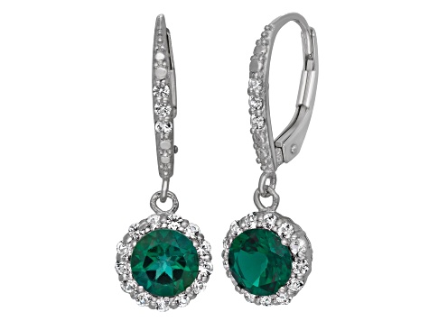 Lab Created Emerald Sterling Silver Dangle Earrings 1.92ctw