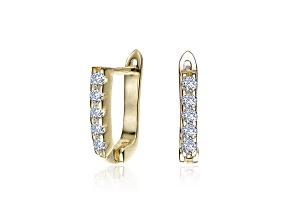 14k Yellow Gold Plated over Brass 13mm U Shaped Clear Cubic Zirconia Hoop Earrings