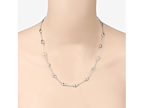 Oval Green Peridot By the Yard Rhodium Over Sterling Silver Station Necklace 6.3ctw