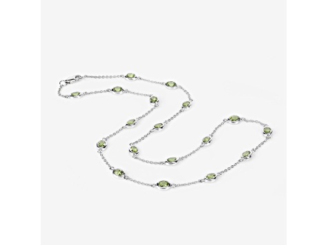 Oval Green Peridot By the Yard Rhodium Over Sterling Silver Station Necklace 6.3ctw