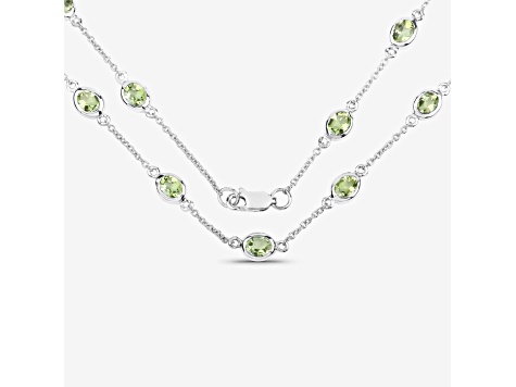 Oval Green Peridot By the Yard Rhodium Over Sterling Silver Station Necklace 6.3ctw
