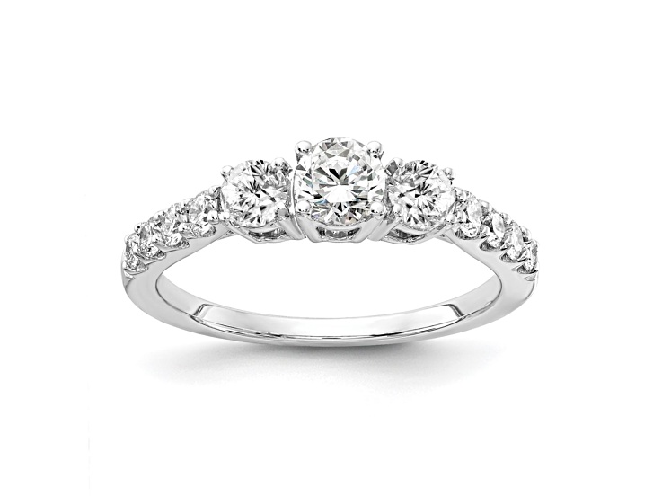 Rhodium Over 14K White Gold Lab Grown Diamond SI1/SI2, G H I, 3-Stone Engagement Ring