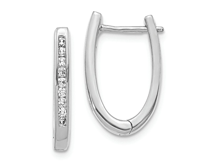 Rhodium Over 10k White Gold 11/16", 0.243ctw Diamond Oval Hinged Hoop Earrings