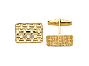 14k Yellow Gold Men's Basketweave Textured Cuff Links