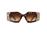 Brown Crystal Rectangular Frame Sunglasses