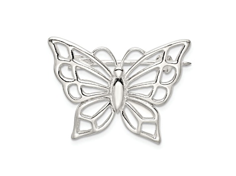 Sterling Silver Polished Butterfly Pin Brooch