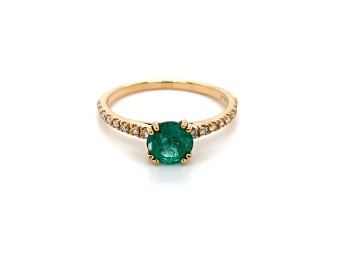 10K Yellow Gold Round Emerald and Diamond Ring  .94ctw