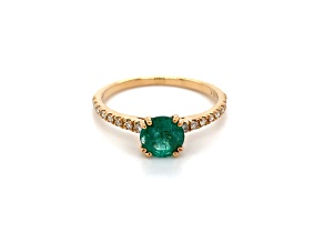 10K Yellow Gold Round Emerald and Diamond Ring  .94ctw