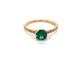 10K Yellow Gold Round Emerald and Diamond Ring  .94ctw