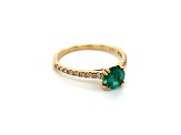 10K Yellow Gold Round Emerald and Diamond Ring  .94ctw