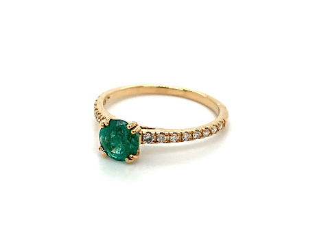 10K Yellow Gold Round Emerald and Diamond Ring  .94ctw