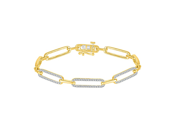 White Diamond 10k Yellow Gold Paperclip Bracelet 0.50ctw