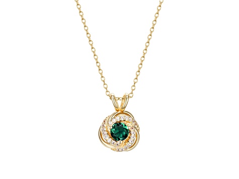 Green Synthetic Quartz 18k Yellow Gold Over Sterling Silver Love Knot Pendant With Chain
