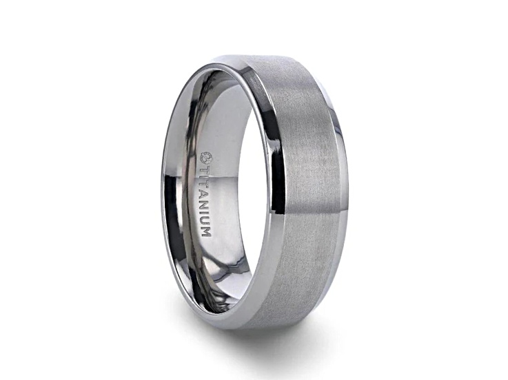 SHIRE Titanium Brushed Center Men's Flat Wedding Ring with