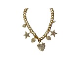 Gold Tone Crystal Stars and Heart Charms Pendant Necklace.