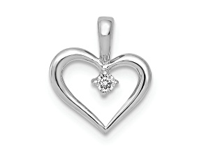 Rhodium Over 10k White Gold Diamond Heart Pendant