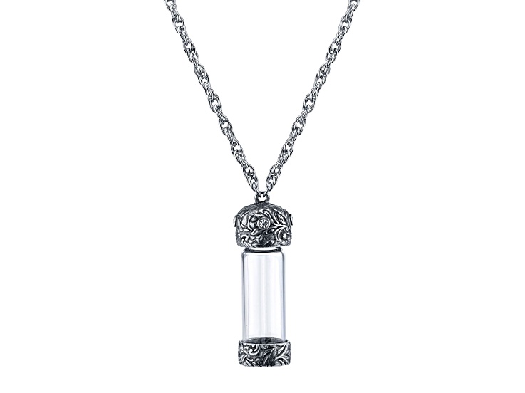 1928 Jewelry Silver Tone Base Metal Antiqued Pewter Crystal Glass