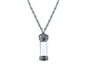 1928 Jewelry Silver Tone Base Metal Antiqued Pewter Crystal Glass Vial Necklace 30"