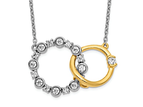 14K Two-tone Gold Lab Grown Diamond SI1/SI2, G H I, Circle Interlocking 18 Inch Necklace 0.41ctw