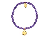 Yellow Stainless Steel Polished Heart Light Purple Jade Stretch Bracelet