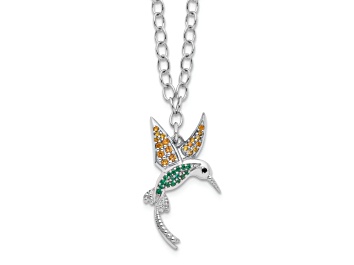 Picture of Rhodium Over Sterling Silver Cubic Zirconia Crystal Hummingbird 16 Inch with 2" Extension Necklace