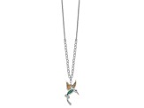 Rhodium Over Sterling Silver Cubic Zirconia Crystal Hummingbird 16 Inch with 2" Extension Necklace