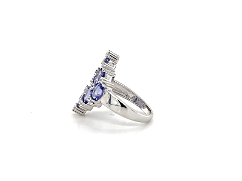 Rhodium Over Sterling Silver Oval Tanzanite and White Zircon Ring 4.06ctw