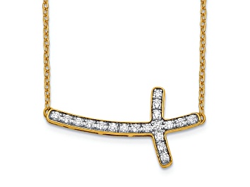 Picture of 14K Yellow Gold Lab Grown Diamond VS/SI GH, Sideways Cross 18 Inch Necklace